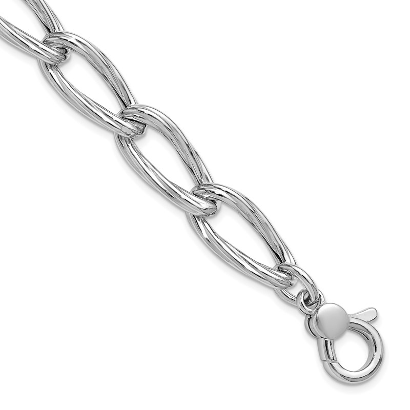 SS RH-plated Polished/Grooved Link w/.75in ext. Bracelet