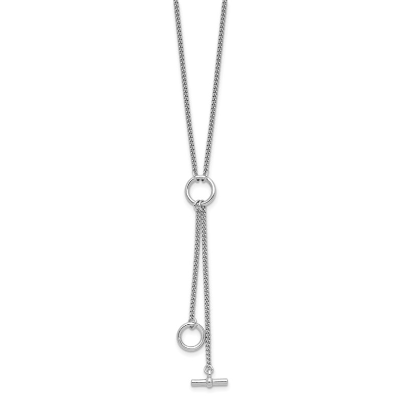 SS RH-plated Polished Circle Tassel w/2in ext. Necklace