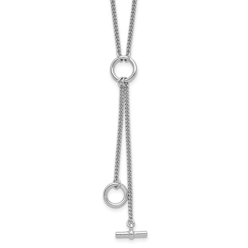 SS RH-plated Polished Circle Tassel w/2in ext. Necklace