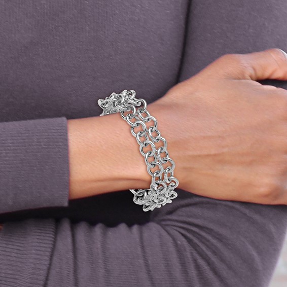 Leslie's SS RH-plated Polished 2-strand Circle Link Bracelet