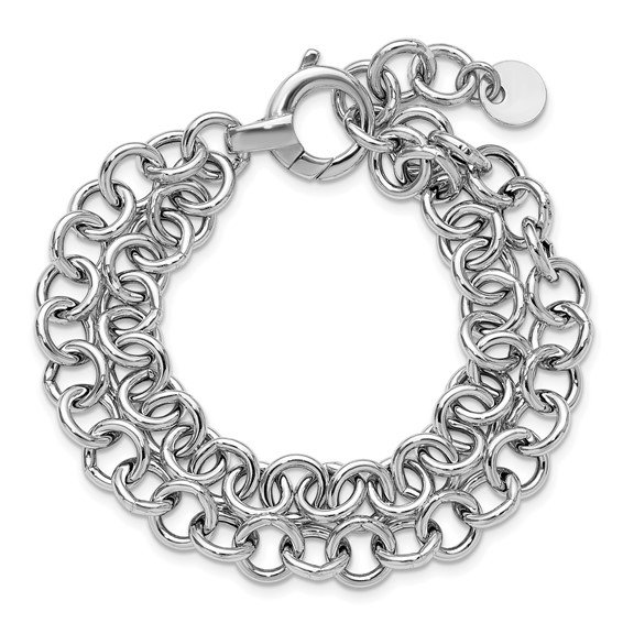 Leslie's SS RH-plated Polished 2-strand Circle Link Bracelet