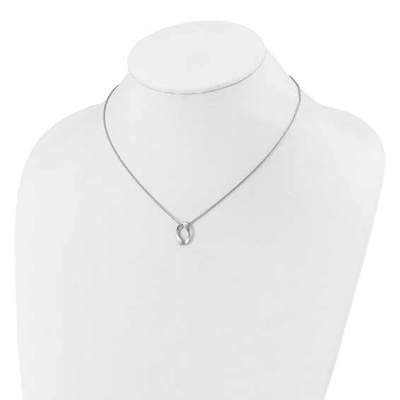 Leslie's Sterling Silver RH-plat Polish/Brush Oval w/1in ext. Necklace