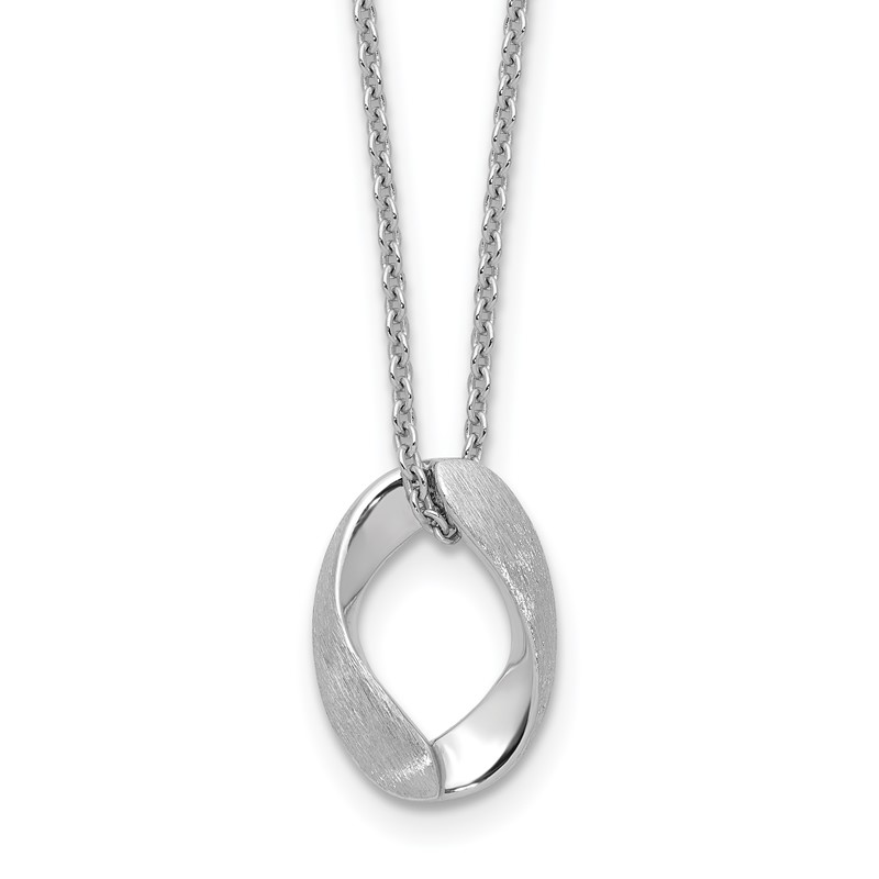 Sterling Silver RH-plat Polish/Brush Oval w/1in ext. Necklace