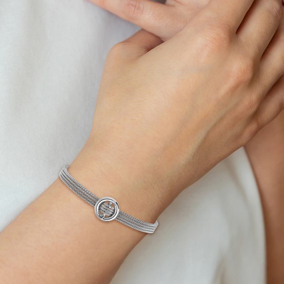 Leslie's Sterling Silver RH-plat Circle Multi-strand w/1in ext. Bracelet