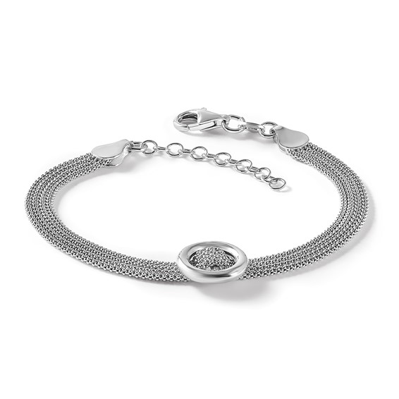 Leslie's Sterling Silver RH-plat Circle Multi-strand w/1in ext. Bracelet