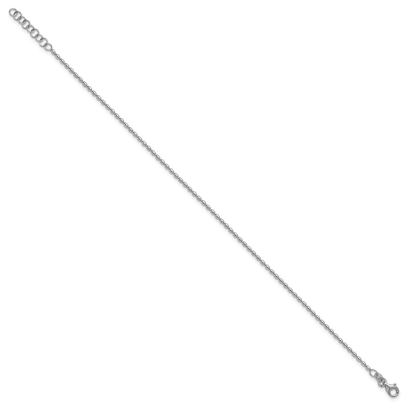 Sterling Silver RH-plated Beaded 9in Plus 1in ext. Anklet