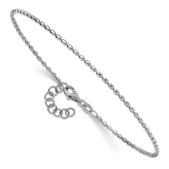 Leslie's Sterling Silver Rhodium-plated Bead 9 inch Plus 1 inch Extender - Total 10 inch Anklet