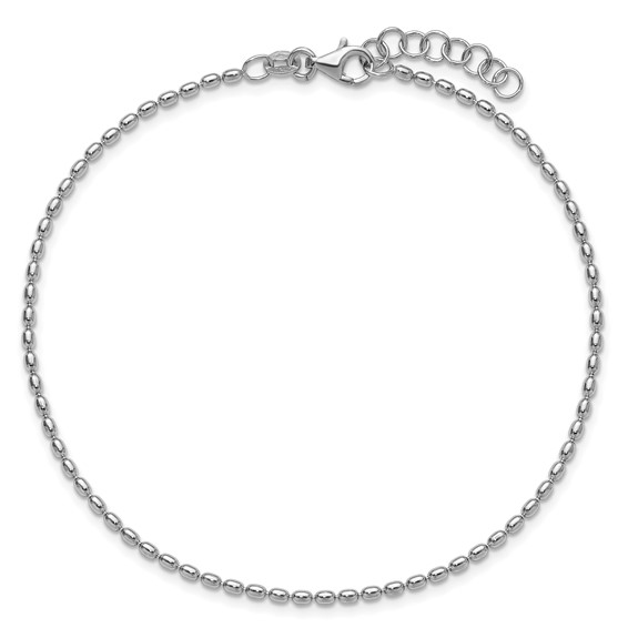 Leslie's Sterling Silver Rhodium-plated Bead 9 inch Plus 1 inch Extender - Total 10 inch Anklet