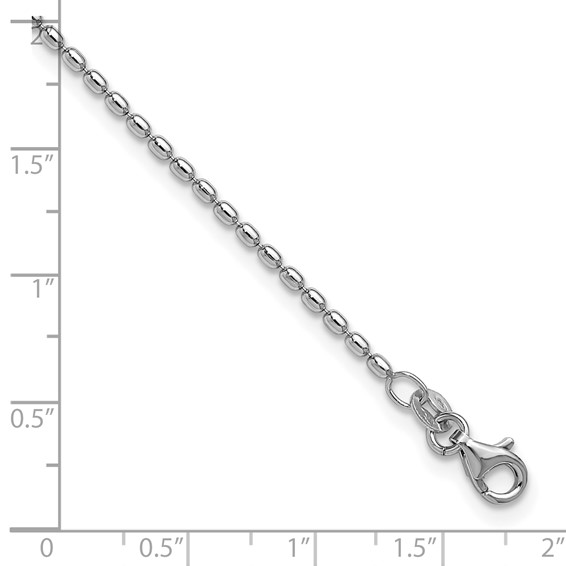 Leslie's Sterling Silver Rhodium-plated Bead 9 inch Plus 1 inch Extender - Total 10 inch Anklet
