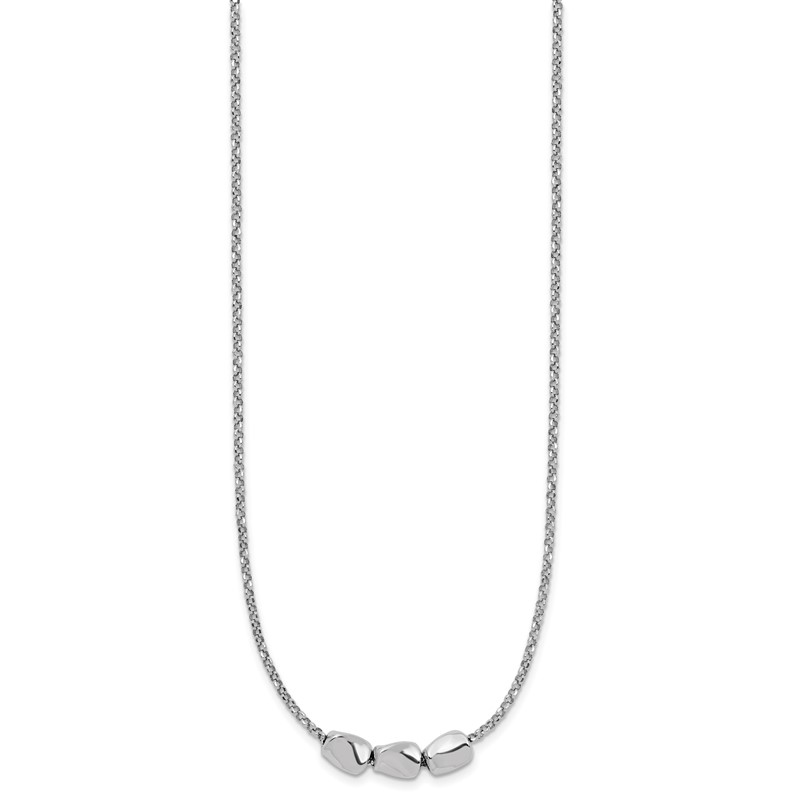 Sterling Silver RH-plated Polished Beads w/2in ext. Necklace