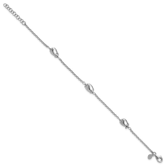 Leslie's Sterling Silver RH-plated Polished Beads w/1in ext. Bracelet