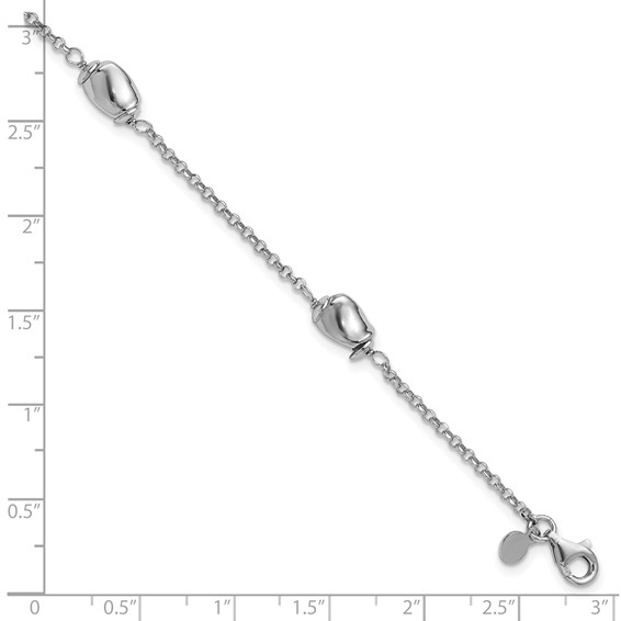 Leslie's Sterling Silver RH-plated Polished Beads w/1in ext. Bracelet