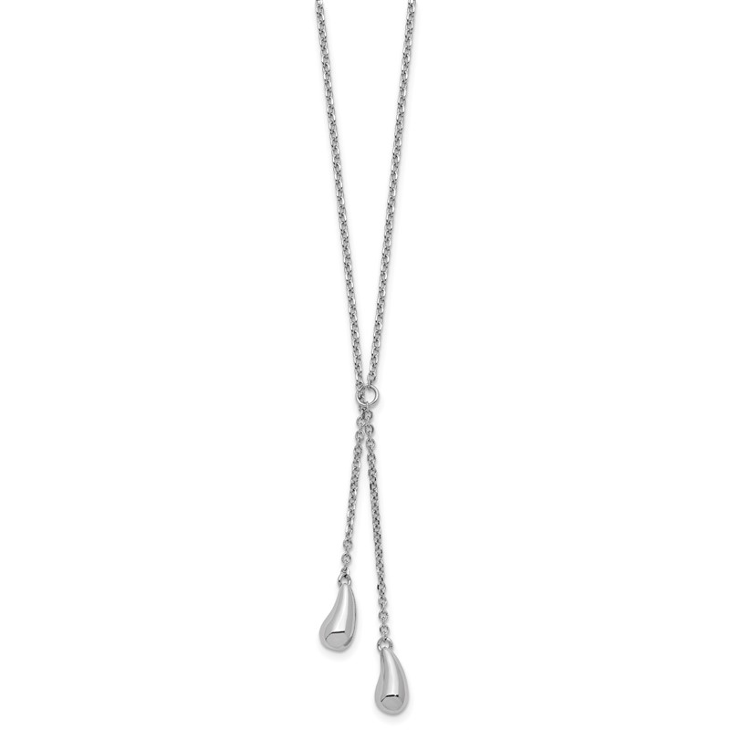 Sterling Silver RH-plated Polished Drop w/1in ext. Necklace