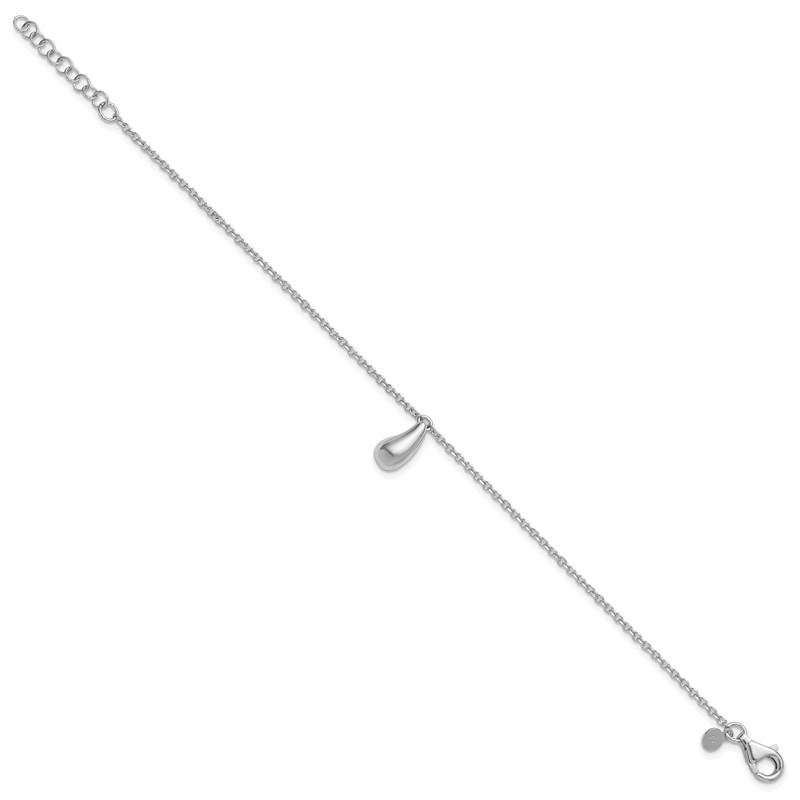 Sterling Silver RH-plat Polished Dangle Bead w/1in ext. Bracelet