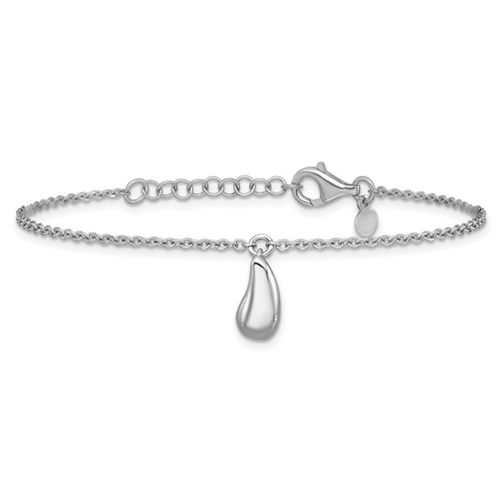 Leslie's Sterling Silver RH-plat Polished Dangle Bead w/1in ext. Bracelet