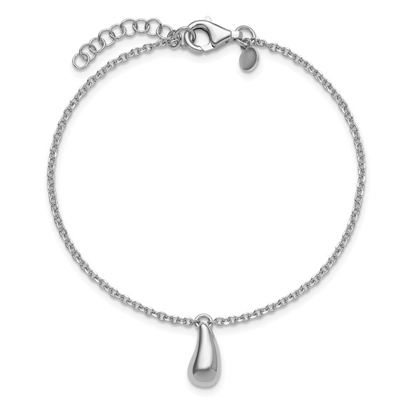 Leslie's Sterling Silver RH-plat Polished Dangle Bead w/1in ext. Bracelet