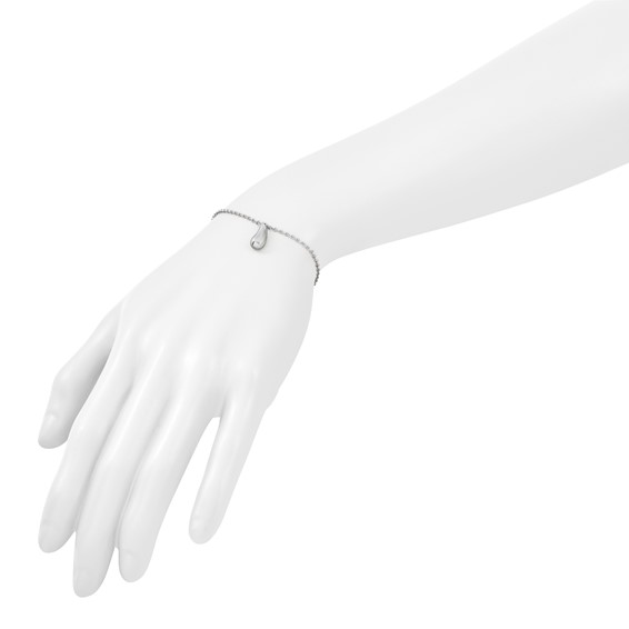 Leslie's Sterling Silver RH-plat Polished Dangle Bead w/1in ext. Bracelet