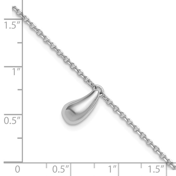 Leslie's Sterling Silver RH-plat Polished Dangle Bead w/1in ext. Bracelet