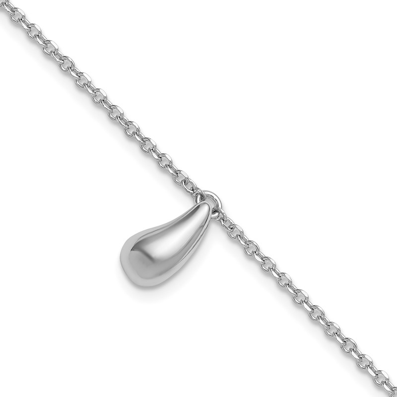 Sterling Silver RH-plat Polished Dangle Bead w/1in ext. Bracelet