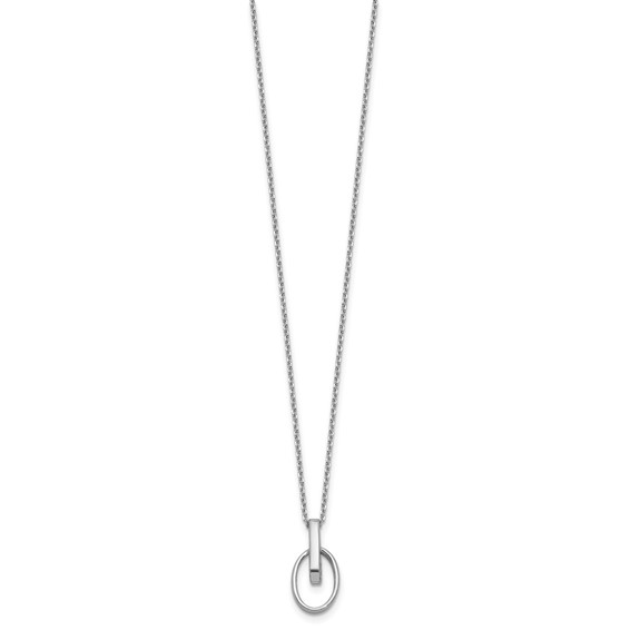 Leslie's Sterling Silver RH-plated Polished Oval w/2in ext. Necklace