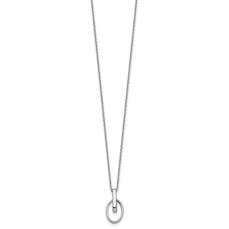 Sterling Silver RH-plated Polished Oval w/2in ext. Necklace