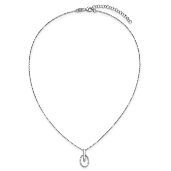 Leslie's Sterling Silver RH-plated Polished Oval w/2in ext. Necklace