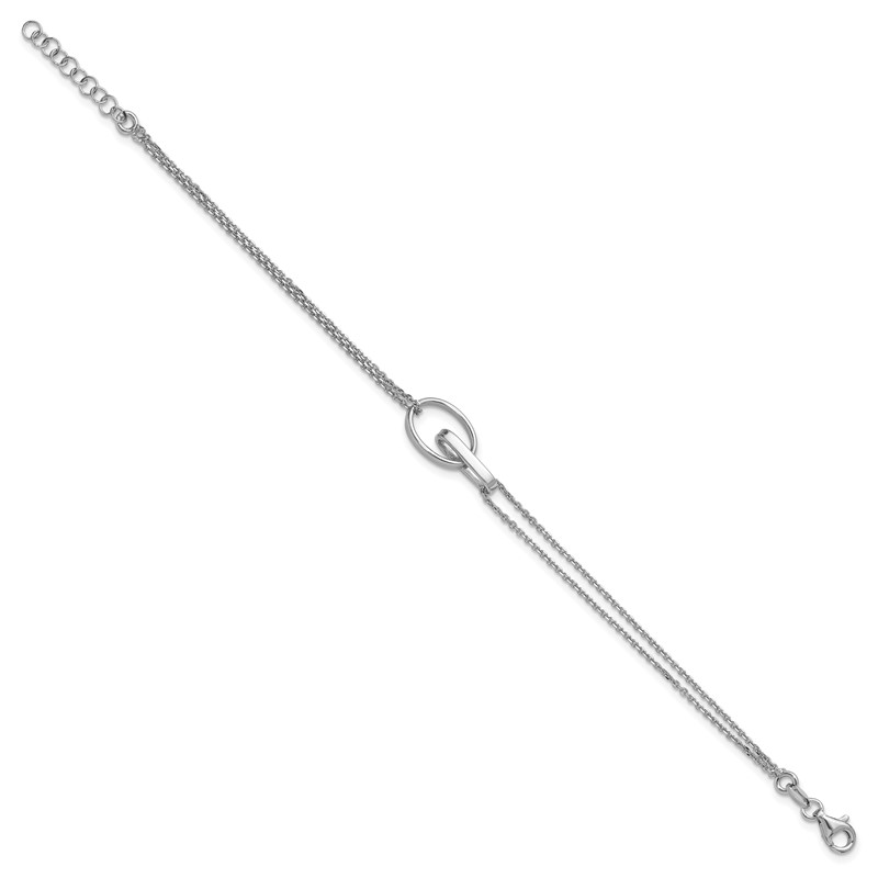 Sterling Silver RH-plated Polished Oval w/1in ext. Bracelet