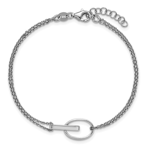 Leslie's Sterling Silver RH-plated Polished Oval w/1in ext. Bracelet