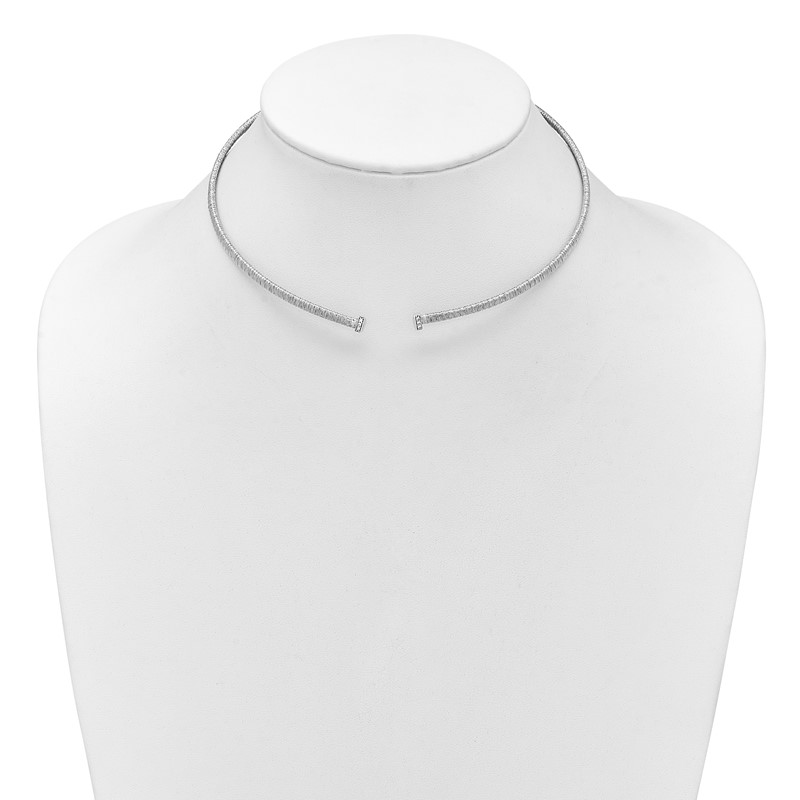 SS RH-plt Polish /Textured Wire Wrapped CZ Collar Necklace