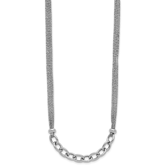 Leslie's SS RH-plated Polished Multi-strand Link w/2in Ext. Necklace