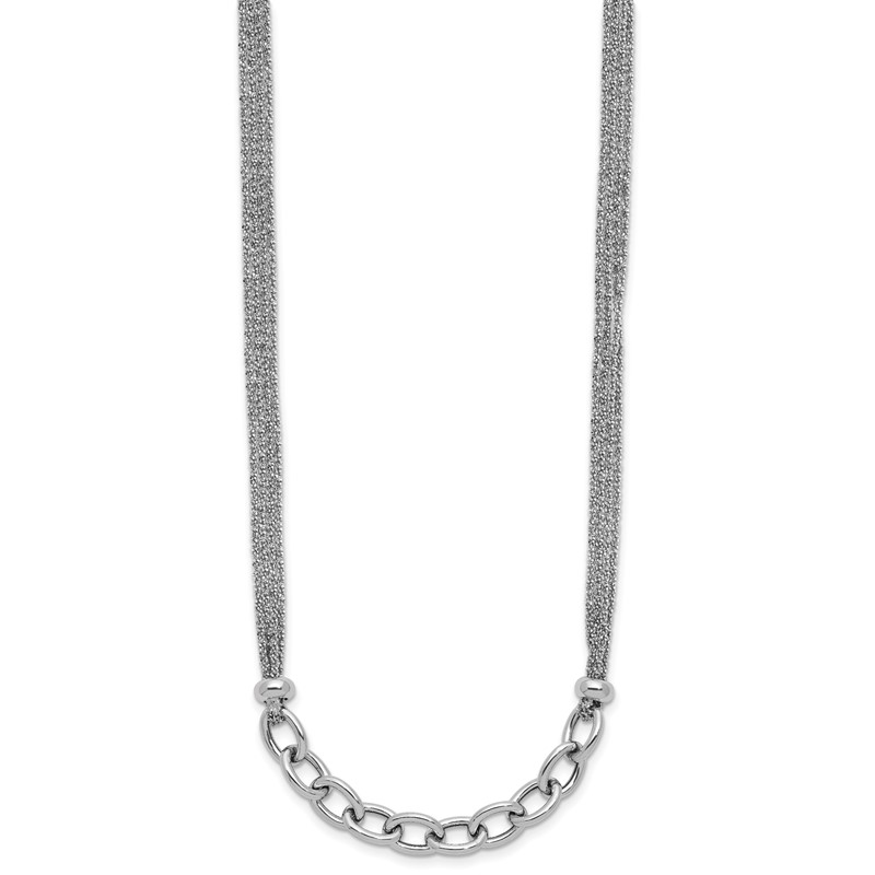 SS RH-plated Polished Multi-strand Link w/2in Ext. Necklace