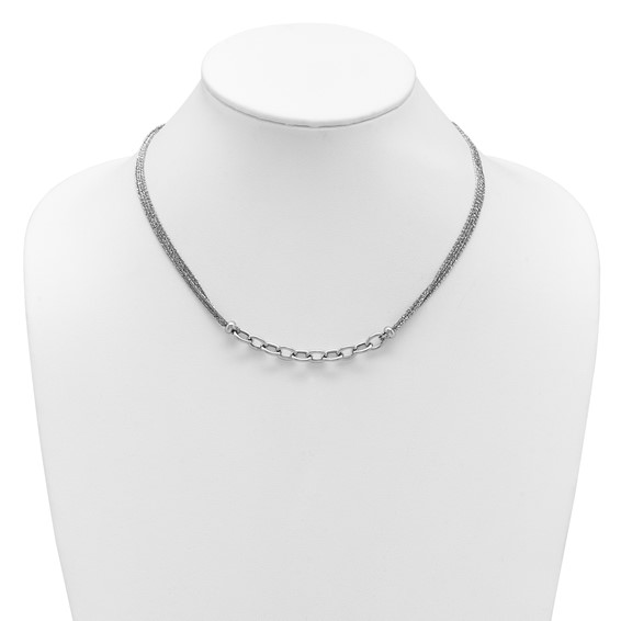 Leslie's SS RH-plated Polished Multi-strand Link w/2in Ext. Necklace