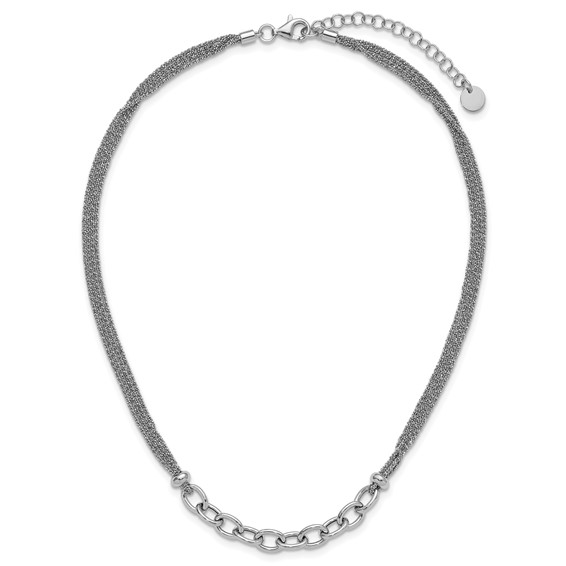 Leslie's SS RH-plated Polished Multi-strand Link w/2in Ext. Necklace