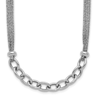 Leslie's SS RH-plated Polished Multi-strand Link w/2in Ext. Necklace