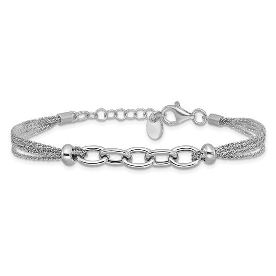 Leslie's SS RH-plated Polished Multi-strand Link w/ 1in Ext. Bracelet