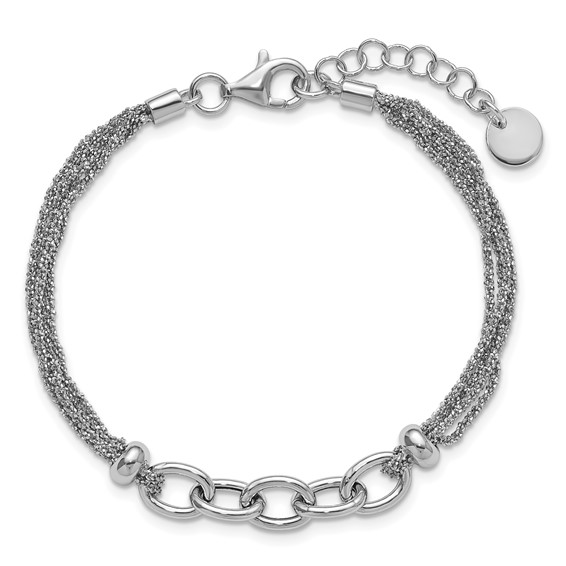 Leslie's SS RH-plated Polished Multi-strand Link w/ 1in Ext. Bracelet