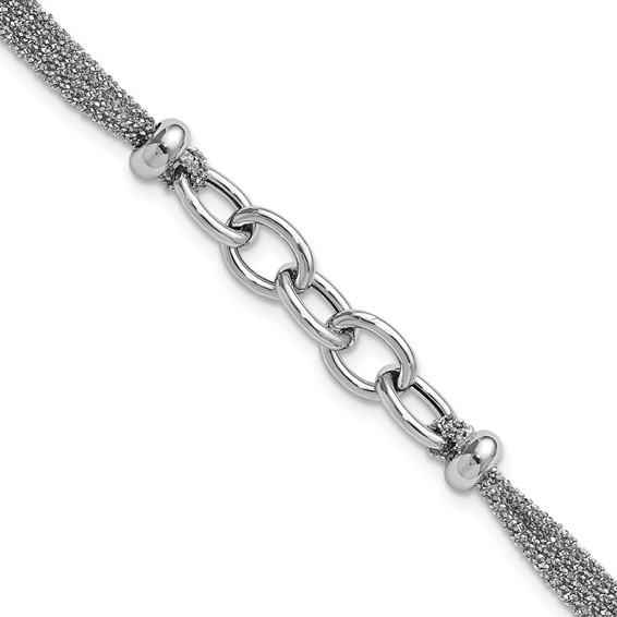Leslie's SS RH-plated Polished Multi-strand Link w/ 1in Ext. Bracelet
