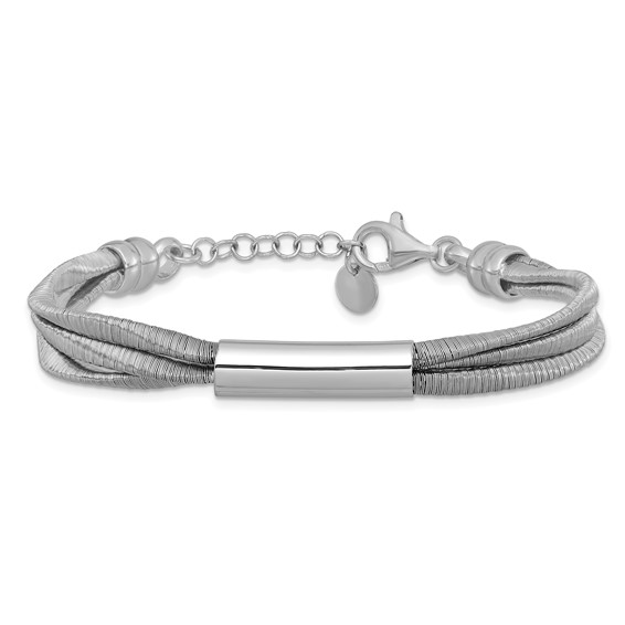 Leslie's SS RH-pltd Wire Wrapped 3-strand Bar w/ 1in Ext. Bracelet