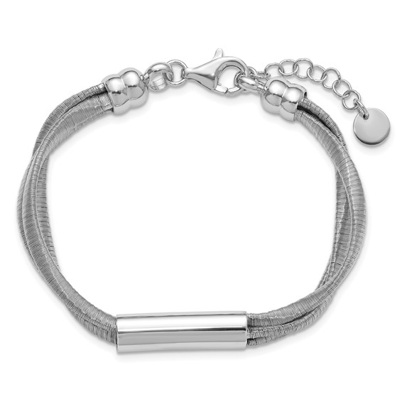 Leslie's SS RH-pltd Wire Wrapped 3-strand Bar w/ 1in Ext. Bracelet