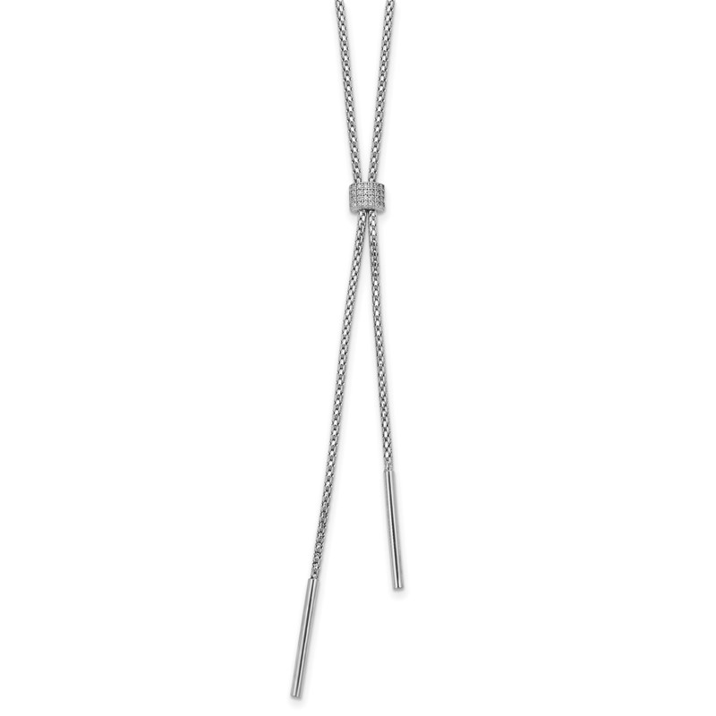 SS RH-plated Polished CZ and Bars Lariat w/ 2in Ext. Necklace