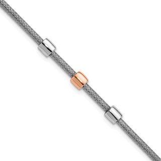 Leslie's SS RH-plated/Rose Gold-plated Station w/1in Ext. Bracelet