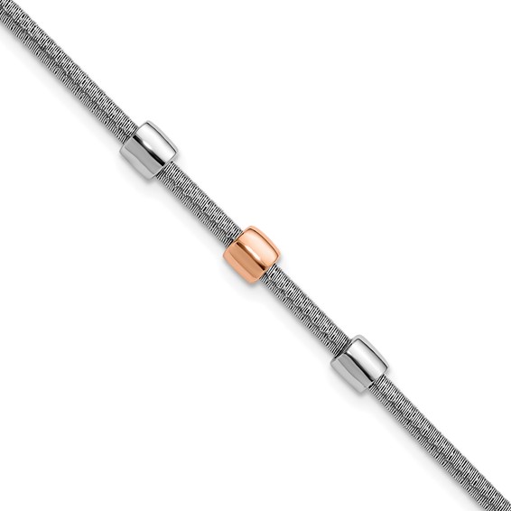 Leslie's SS RH-plated/Rose Gold-plated Station w/1in Ext. Bracelet