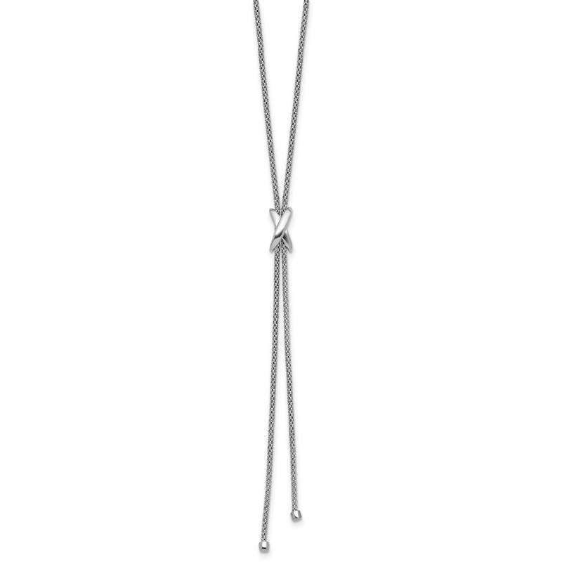 SS Rhodium-plated Polished X Lariat w/ 2in Ext. Necklace