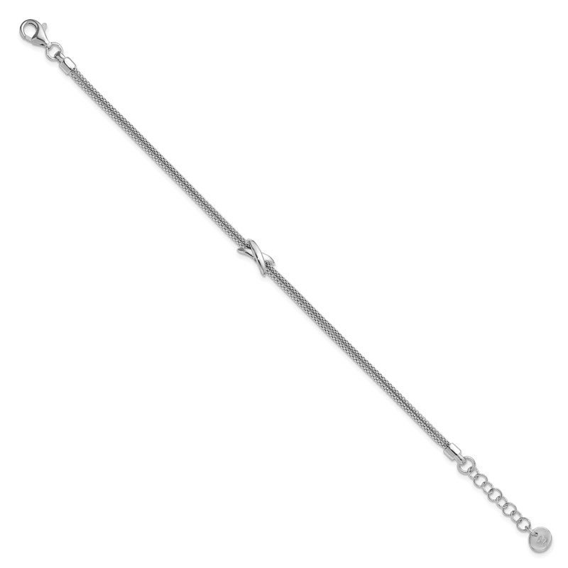 SS Rhodium-plated Polished 2-Strand X w/ 1in Ext. Bracelet
