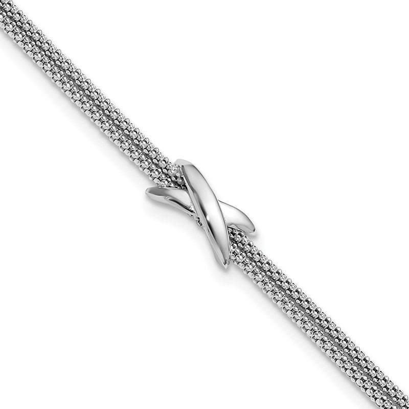 SS Rhodium-plated Polished 2-Strand X w/ 1in Ext. Bracelet