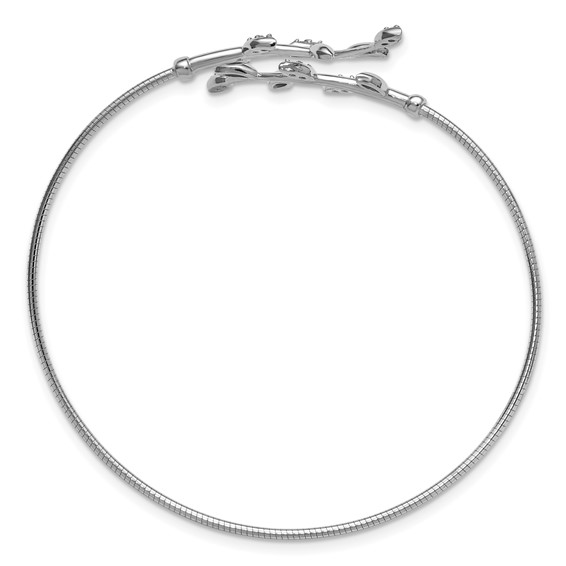 Leslie's SS Rhodium-plated Polished CZ Leaf Bypass Flexible Cuff Bangle