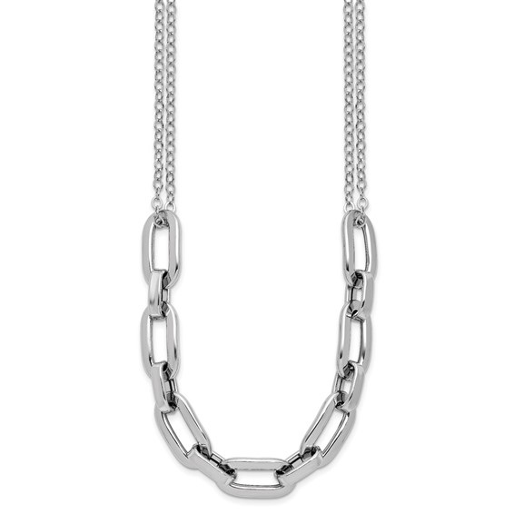 Leslie's SS RH-plated 2-Strand Fancy Link w/ 2in Ext Necklace