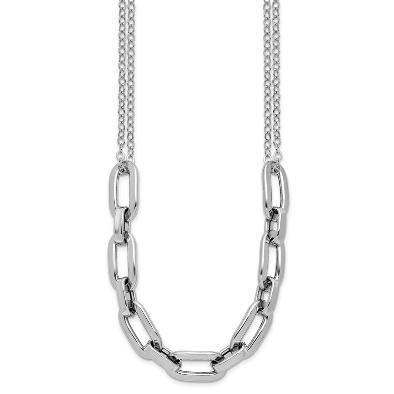 SS RH-plated 2-Strand Fancy Link w/ 2in Ext Necklace