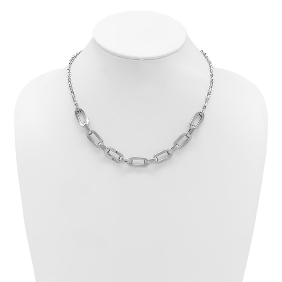 Leslie's SS RH-plated 2-Strand Fancy Link w/ 2in Ext Necklace