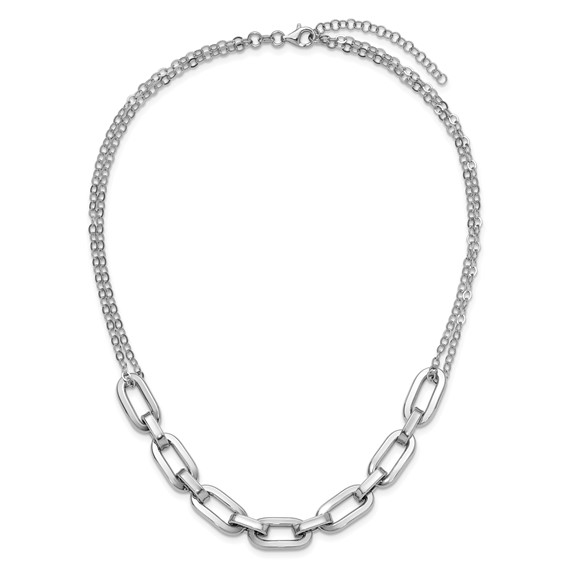 Leslie's SS RH-plated 2-Strand Fancy Link w/ 2in Ext Necklace